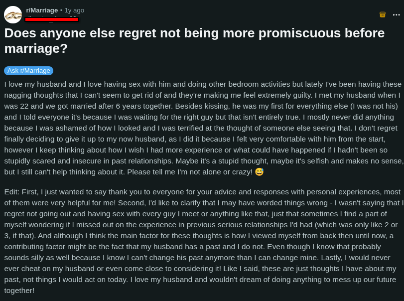 regret not being more promiscuous before marriage