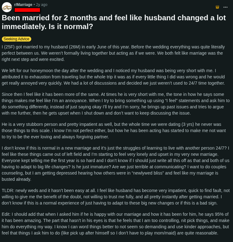 husband changed a lot immediately 